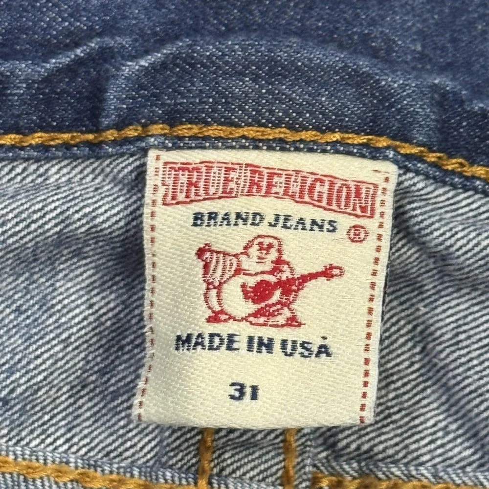 True Religion Vintage Straight Leg Jeans Mens 31x30 Blue Made USA Flap MQ2859Y9